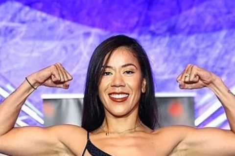 Glamorous female boxer stuns in ‘skimpiest weigh-in outfit ever’ and gets Ebanie Bridges’ nod of..