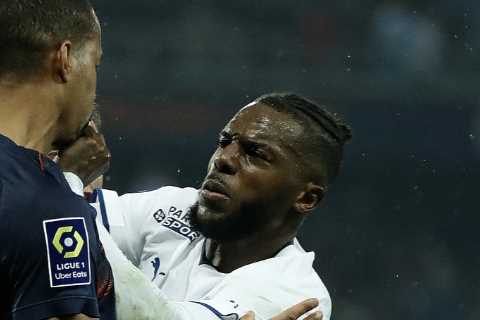 Arsenal flop Nuno Tavares sparks huge brawl after kicking out at rival before trolling Montpellier..