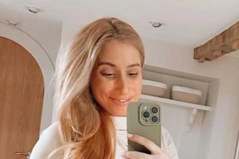 Pregnant Stacey Solomon is glowing as she cradles her bump in figure-hugging dress