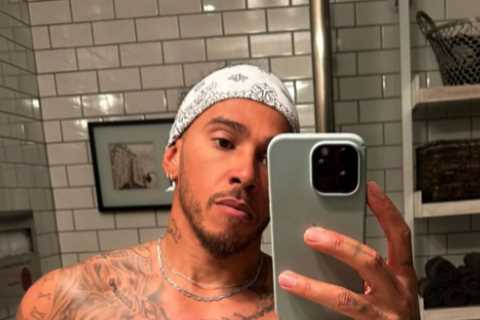 Topless Lewis Hamilton shows off ripped body as Mercedes star bulks up for 2023 F1 season