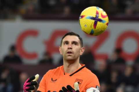 Watch World Cup joker Emi Martinez gatecrash Sky Sports interview to kiss Aston Villa scorer Leon..