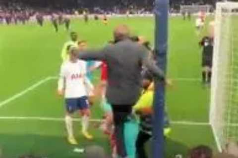 Watch unseen footage from behind goal show shock moment Tottenham yob kicks Arsenal star Aaron..