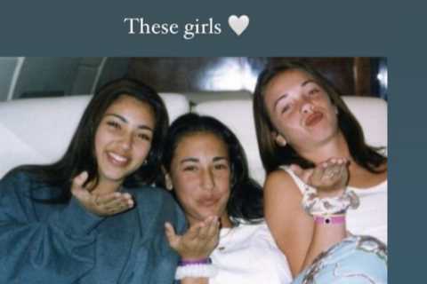 Kim Kardashian looks totally unrecognizable as she snuggles up to ‘life long’ pals in makeup-free..
