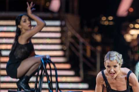Helen Skelton shows off rippling muscles in sexy black outfit as she straddles partner on opening..