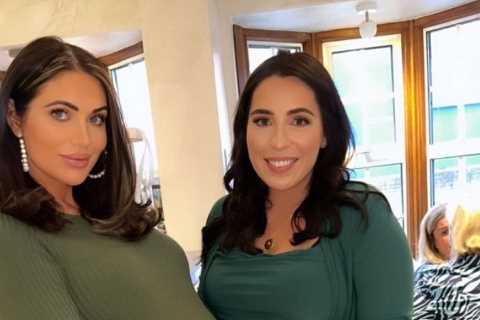 Towie’s Amy Childs shows off huge baby bump in skintight dress at baby shower