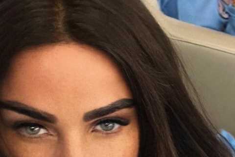 Katie Price tries to flog her old heels at bargain prices after splurging on £12k business class..