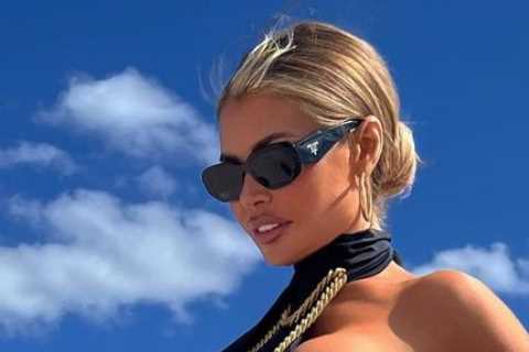 Chloe Sims shows off TINY waist and shapely bum as she hits the beach in thong bikini