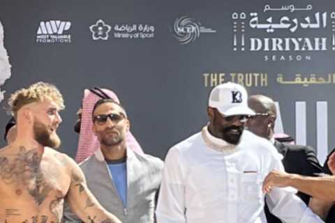 Tommy Fury pushes Jake Paul and vows to end his career as rivals face off at weigh-in ahead of..