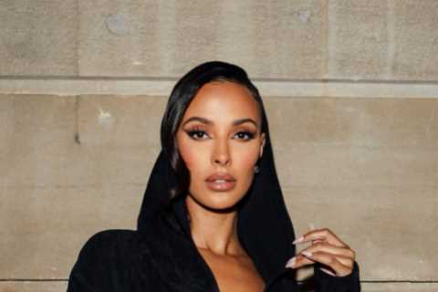 Love Island host Maya Jama looks incredible as she flashes her legs in plunging hooded thigh-split..