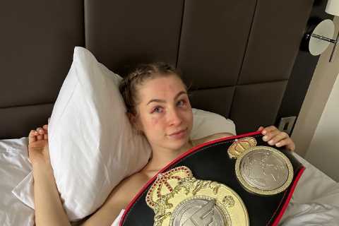 Astrid Wett poses topless in bed after beating AJ Bunker in Misfits fight but fans call new strap a ..