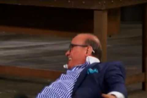 Dragons’ Den legend leaves co-stars shrieking as he falls to the ground in middle of guest’s pitch