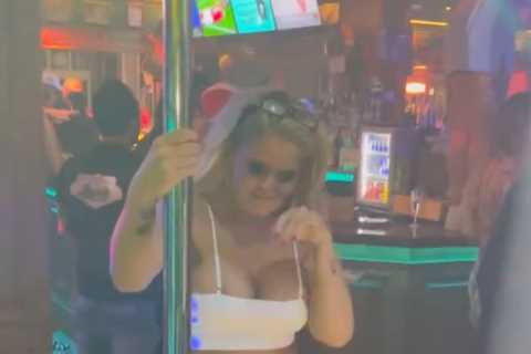 Watch as Danniella Westbrook shows off her sexy pole dancing moves on night out in Portugal