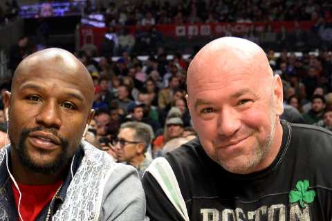 ‘I’m not buying it’ – Jake Paul and Floyd Mayweather accused of staging altercation by Dana White..