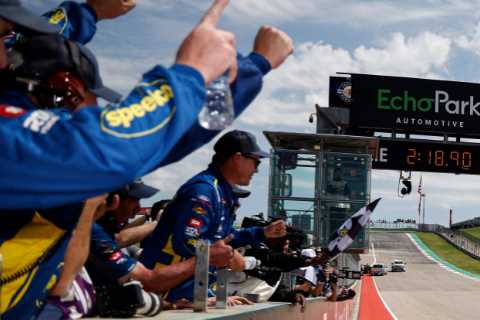 ‘Might want to put that out’ – Watch Nascar winner’s car burst into FLAMES after celebratory..