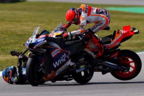 ‘This guy should be banned’ – Watch shocking moment MotoGP rider completely wipes out rival as fans ..