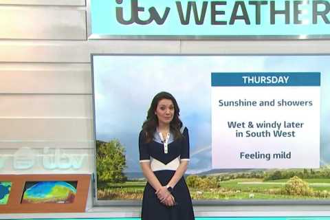 GMB’s Laura Tobin flashes her bare legs in blue dress and heels live on-air