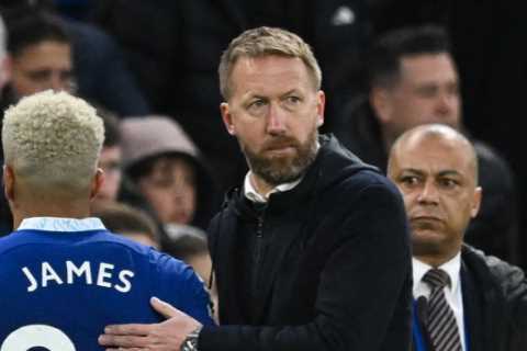 Chelsea owner Todd Boehly holds crisis meeting with Graham Potter at training ground with boss on..