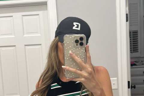 Stunning model Jena Sims flaunts green outfit and does ‘T-Rex hand’ to celebrate husband Brooks..