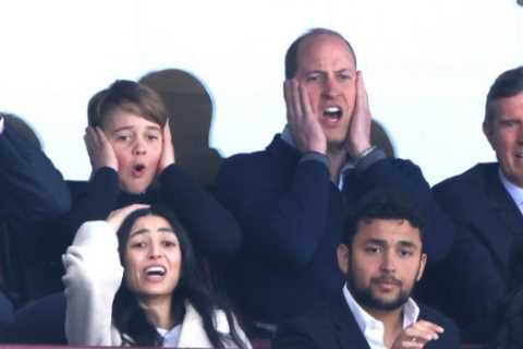 Animated Prince George is gripped by the action as dad William takes him to watch his beloved Aston ..