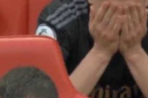 Arsenal star Oleksandr Zinchenko looks in tears on bench after being beaten by Alexander-Arnold for ..