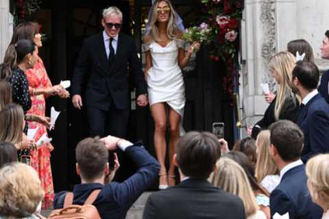 Made In Chelsea stars Jamie Laing and Sophie Habboo just married in Chelsea as they hold hands in..