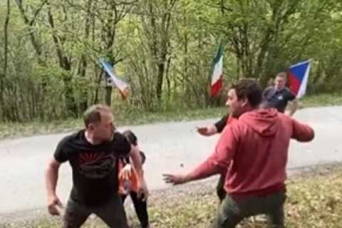 Terrifying moment race steward is ‘seconds from tragedy’ as rally car flies through air past him..