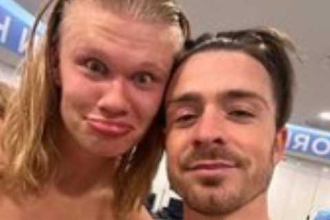 Inside Man City’s dressing room after demolishing Arsenal as topless Haaland and Grealish soak up..