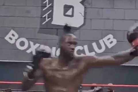 Fans fear for Anthony Joshua as Deontay Wilder shows off explosive punches and incredible physique..