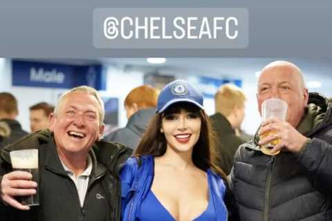 Playboy bunny and Chelsea’s ‘hottest fan’ told to cover boobs by security as she wears bold outfit..