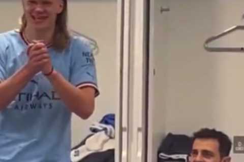 Watch Haaland’s team-talk after smashing Premier League goal record and getting ‘really painful’..