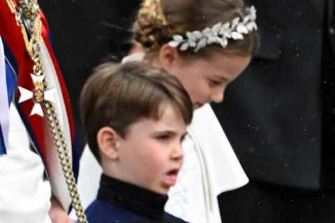 Cheeky Prince Louis, 5, steals the show as he makes a face next to big sister Charlotte, 8, at..