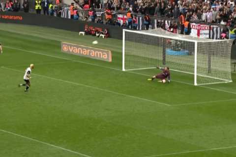 Watch as ex-Premier League star is left embarrassed as Panenka penalty in playoff final shootout..