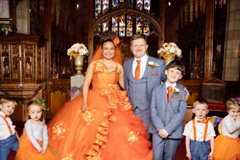 Coronation Street’s Gemma Winter weds Chesney Brown in grand orange dress