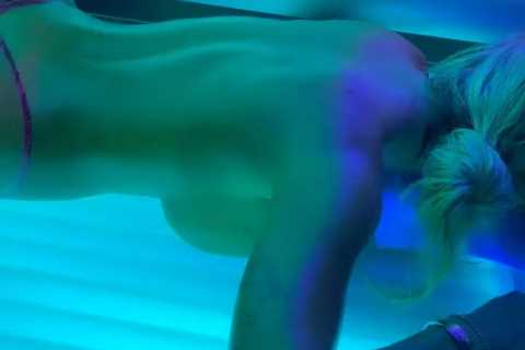 Love Island’s Megan Barton Hanson leaves nothing to the imagination as she strips for sunbed