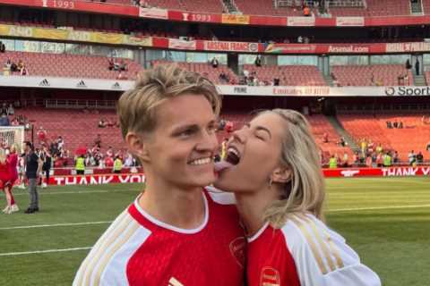 Martin Odegaard goes public with girlfriend Helene Spilling with stunning dancer pictured licking..