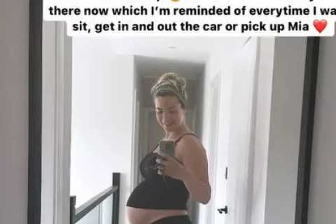 Gemma Atkinson looks like she’s about to pop as she shows off huge baby bump