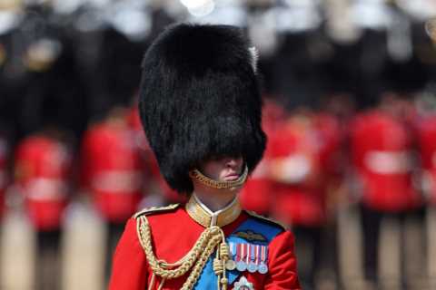 Prince William looks smart as he takes part in Trooping the Colour rehearsal as Prince Harry’s..