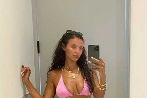 Love Island host Maya Jama is the ultimate bombshell as she strips down to pink bikini