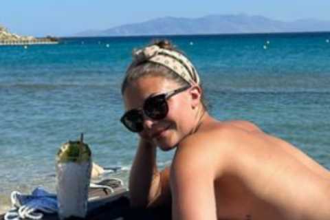 Megan Nicholls goes topless as jockey boyfriend Kevin Stott jokes ‘not a bad view’ during romantic..