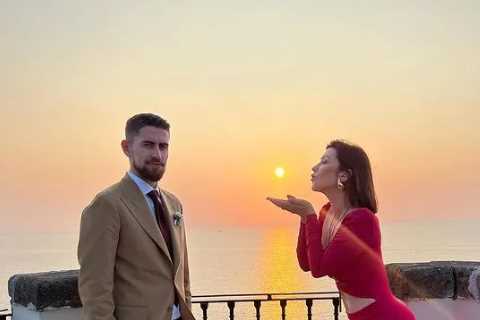 Jorginho’s Wag Catherine stuns in busty red cut-out dress as Arsenal star puts out gushing social..