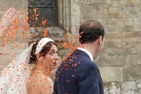 Moment Just Stop Oil eco-idiot ambushes George Osborne’s wedding and throws orange confetti over..