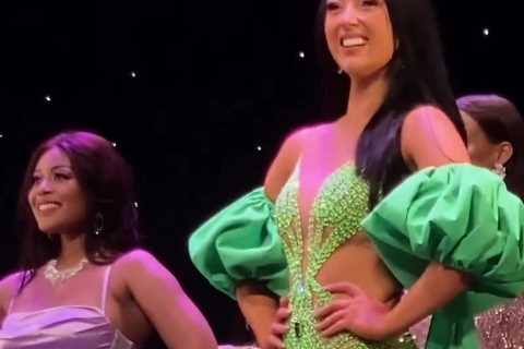 Love Island legend Sharon Gaffka stuns in see-through dress at Miss Universe pageant