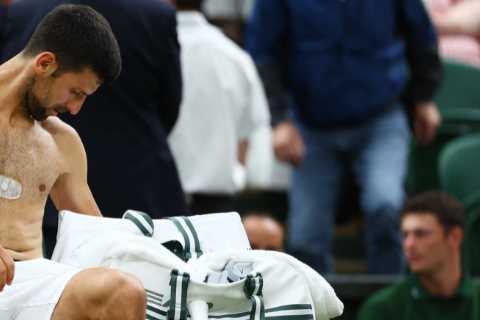Why is Novak Djokovic wearing a patch on his chest at Wimbledon 2023?