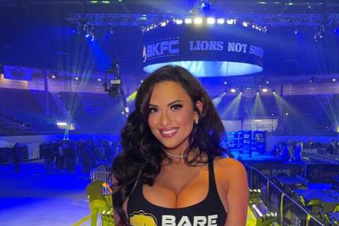 BKFC ring girl and ex-Playboy model Amber Fields reveals cheeky underboob and bares bum as fans say ..