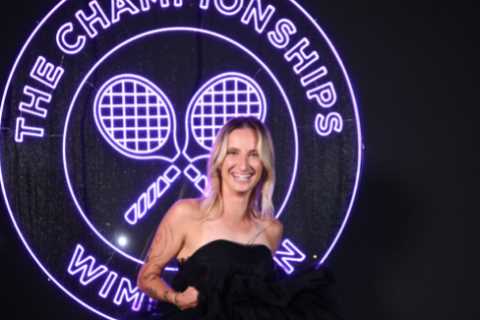 Wimbledon champ Vondrousova wears glitzy black dress and trainers as she and Alcaraz celebrate at..