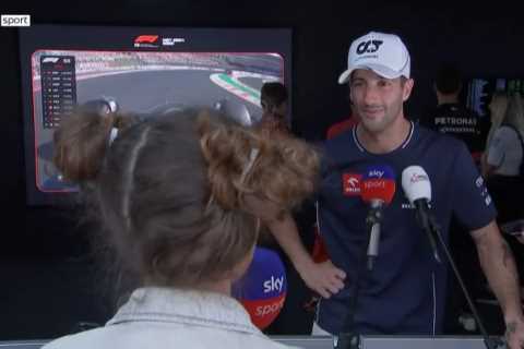 Watch Sky F1 host’s hilarious reaction as she cuts off from Daniel Ricciardo interview to celebrate ..