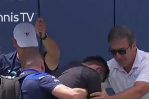 Tennis star Yibing Wu COLLAPSES in shocking scenes as he’s forced to retire just weeks after horror ..