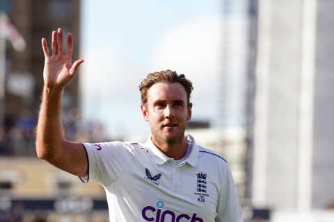 Stuart Broad’s pop star wife Mollie King sheds tear as she watches him end England career with..
