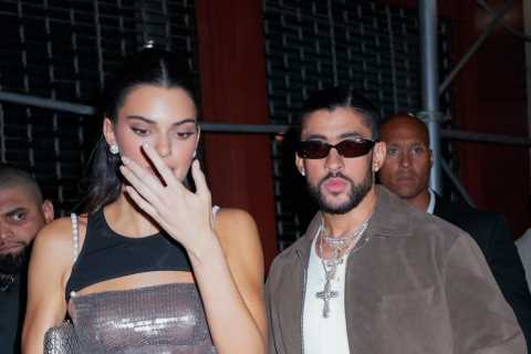 Kendall Jenner flashes lace bra in see-through top as she gets cozy with Bad Bunny on date night..