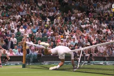 Little-known tennis rule forces Novak Djokovic to take comical tumble over Wimbledon net leaving..